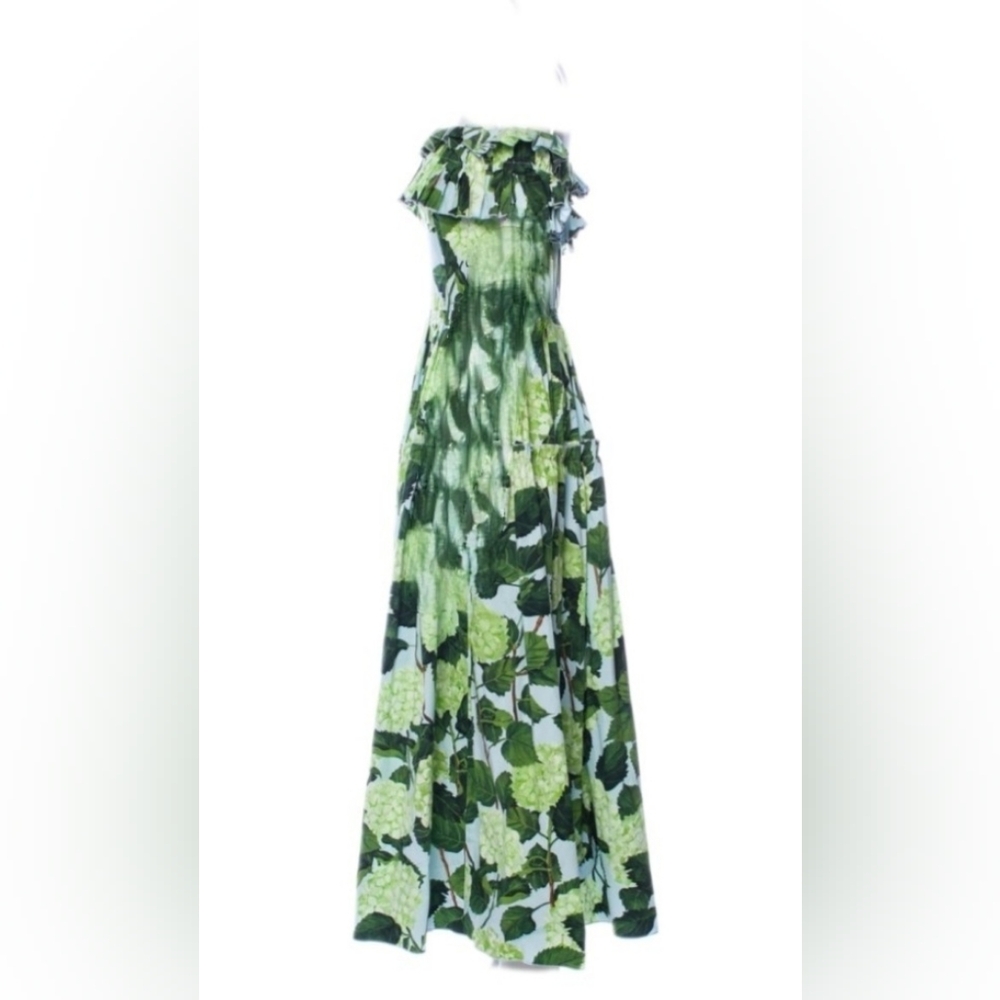 $1,200 TAILOR MADE (NOT OSCAR DE LA RENTA) GREEN FLORAL MIDI DRESS US L - Picture 5 of 13